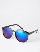 7x Round Sunglasses With Blue Revo Lenses - Black