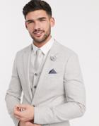 Asos Design Wedding Super Skinny Suit Jacket In Stretch Cotton Linen In Gray Check-grey