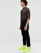 Asos Design Oversized Super Longline T-shirt In Loose Mesh Fabric In Black - Navy