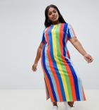 Asos Design Curve Ultimate T-shirt Maxi Dress In Rainbow Stripe - Multi