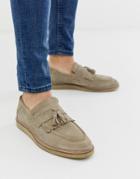 Asos Design Loafers In Stone Suede With Faux Crepe Sole