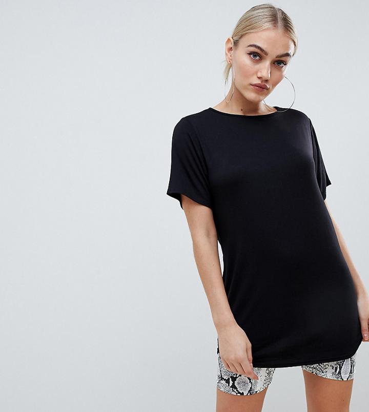 Boohoo Petite Long Line T-shirt In Black - Black