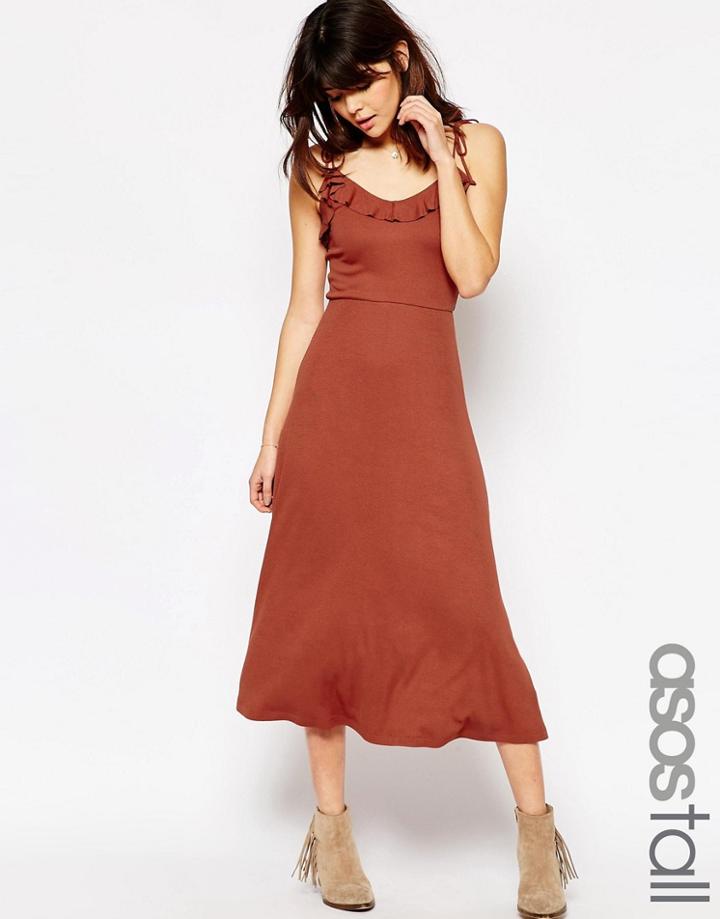 Asos Tall Strappy Rib Full Midi Dress - Rust