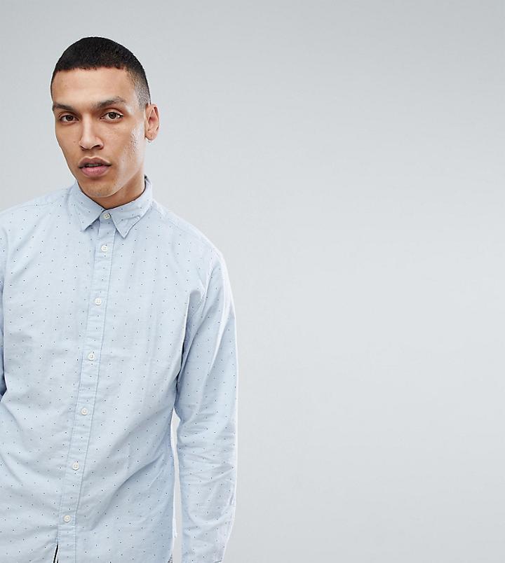 Selected Homme Slim Fit Oxford Shirt In Dot Print - Blue