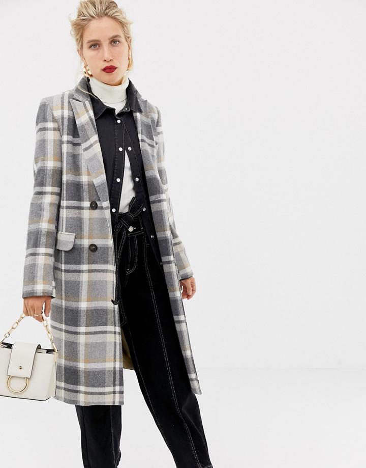Stradivarius White Based Check Coat - Multi