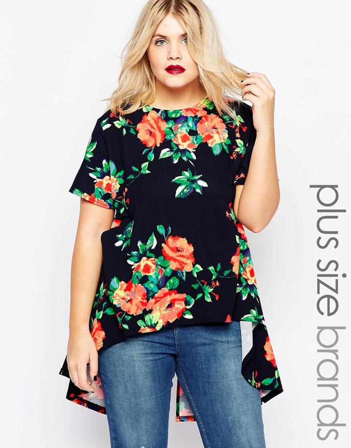 Ax Paris Plus Tunic Top In Floral Print - Black