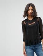Asos Blouse With Embroidery And Lace Detail - Black