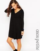 Asos Petite Long Sleeve Button Through Swing Dress - Black