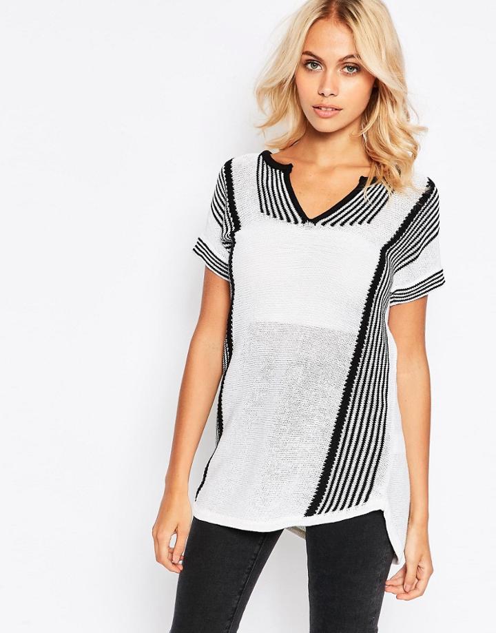 Shae Contrast Pattern Knit Sweater - Cream