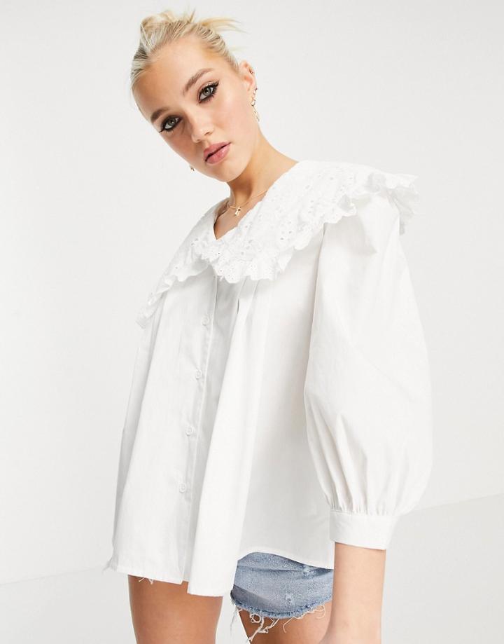 New Look Cutwork Embroidered Collar Shirt In White