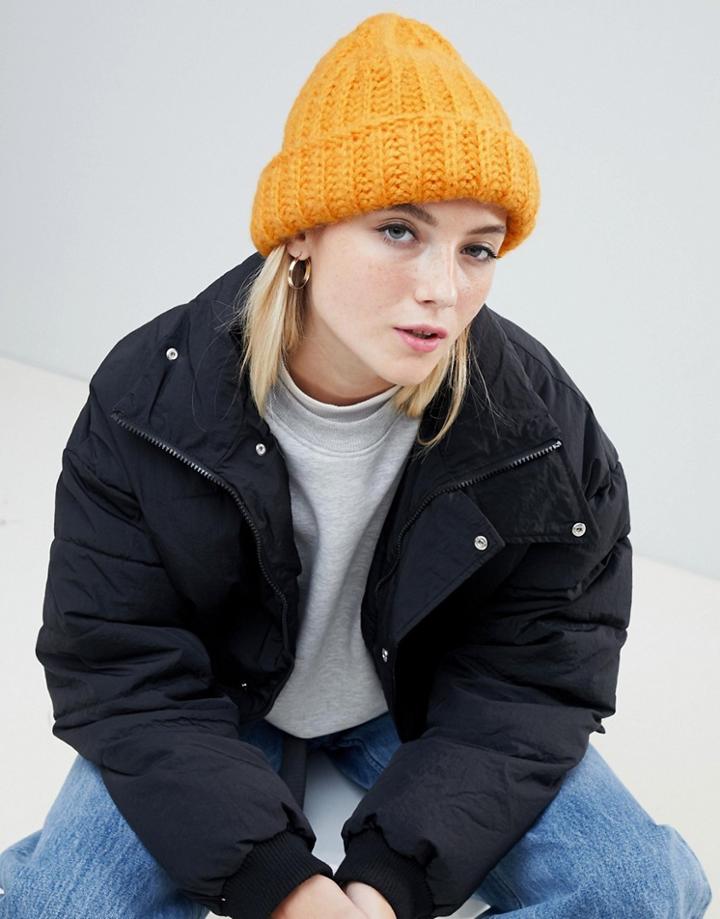 Noisy May Cable Knitted Beanie - Yellow