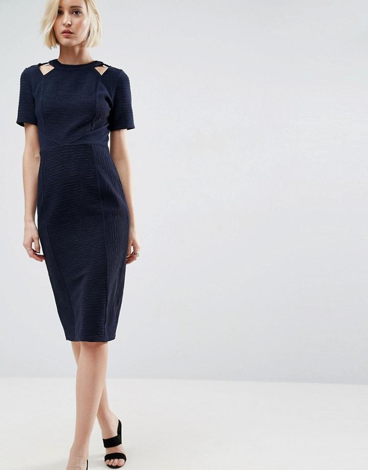 Asos Textured Structured Dress With Cut Outs - Navy