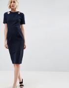 Asos Textured Structured Dress With Cut Outs - Navy