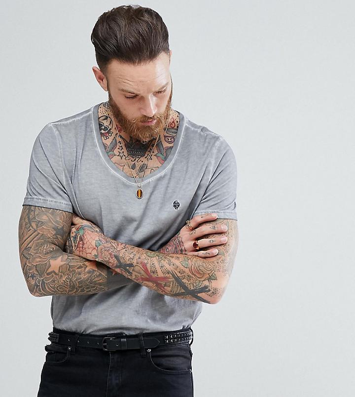 Noose & Monkey Relaxed Skater Scoop Neck Dirty Wash T-shirt - Gray