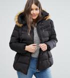 Koko Plus Padded Coat With Belt And Faux Fur Collar - Black