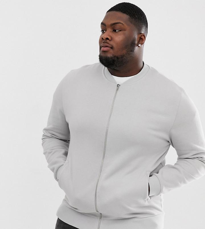 Asos Design Plus Jersey Bomber In Light Gray - Gray