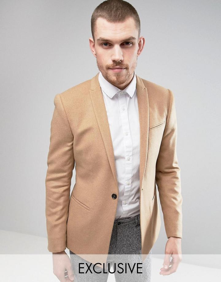 Noak Skinny Square Hem Blazer - Tan