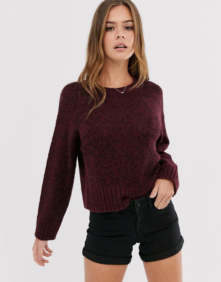 New Look Rib Hem Crew Neck Sweater In Burgundy