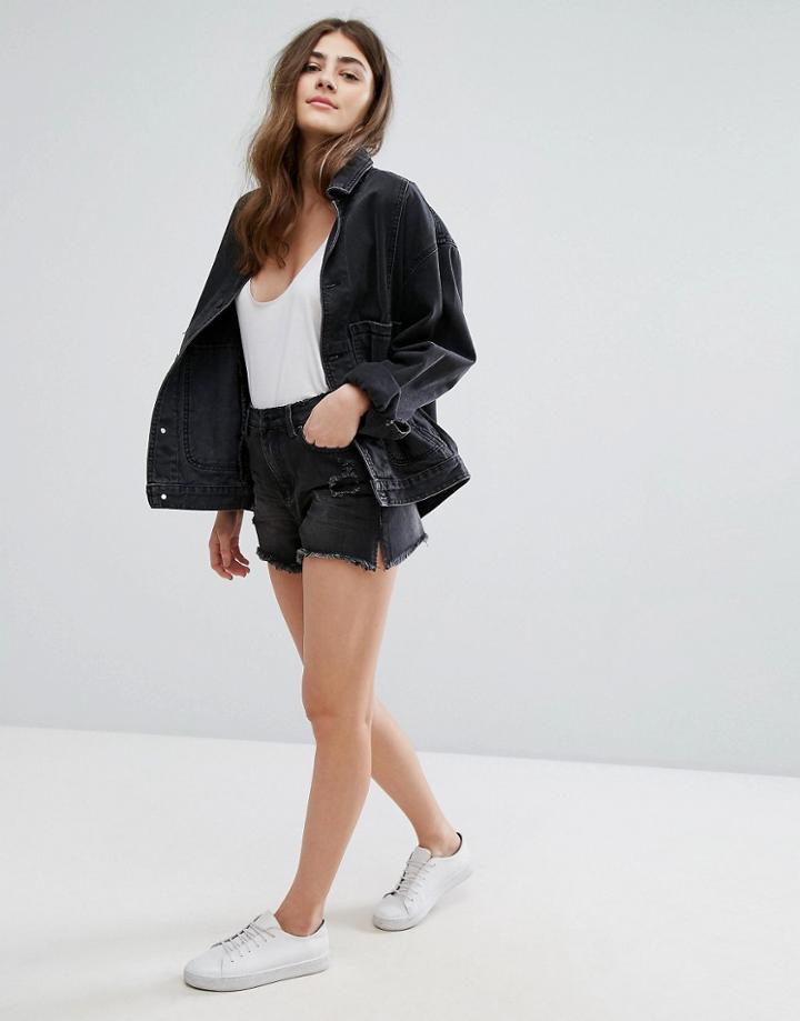 New Look Raw Hem Distressed Denim Shorts - Black
