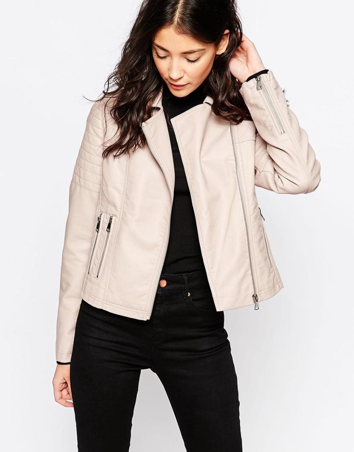 Brave Soul Pu Jacket - Dusky Pink