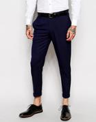 Asos Skinny Cropped Smart Trousers In Navy - Navy