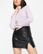 Pull & Bear Pu Mini Skirt With Side Slit In Black