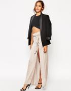 Asos Maxi Skirt With Thigh Split And Obi Tie Belt - Khaki $29.00