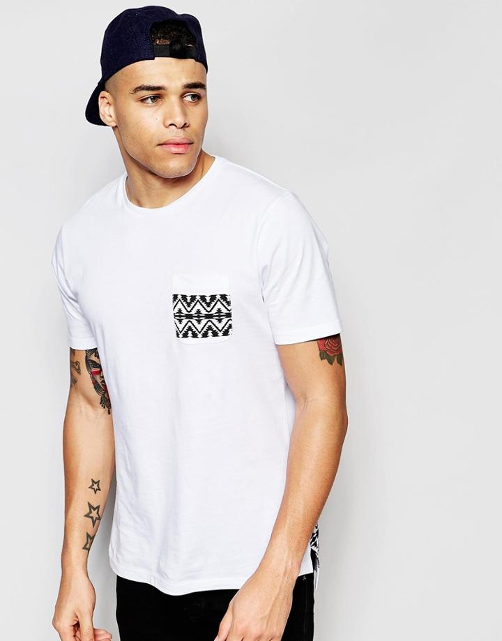 Asos Relaxed Skater T-shirt With Azec Pocket And Back Hem Print - White