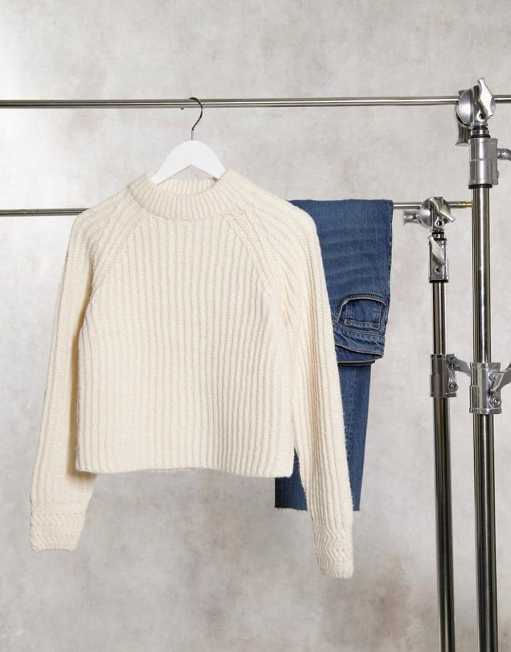 Miss Selfridge Sweater With Cable Cuff In Neutral-pink