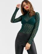 Y.a.s High Neck Long Sleeve Lace Top-green