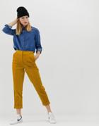 Asos Design Jumbo Cord Tapered Pants With Turn Up - Yellow