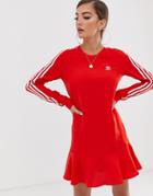 Adidas Sleek Drop Hem Dress In Red - Red