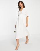 Vila Bridal Midi Dress With Empire Waistline And V Neck In White
