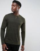 Threadbare Space Dye Long Sleeve Grandad T-shirt - Green