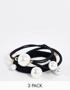 Asos Design Pack Of 3 Hair Bands With Pearl Design-black