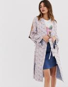 Lost Ink Kimono Jacket With Split Sleeves In Jacquard-pink