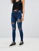 Parisian Ripped Jeans With Fishnet - Blue