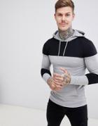 Asos Design Muscle Hoodie With Color Blocking-gray