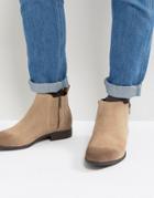 Asos Chelsea Boots In Stone Faux Suede With Zips - Stone