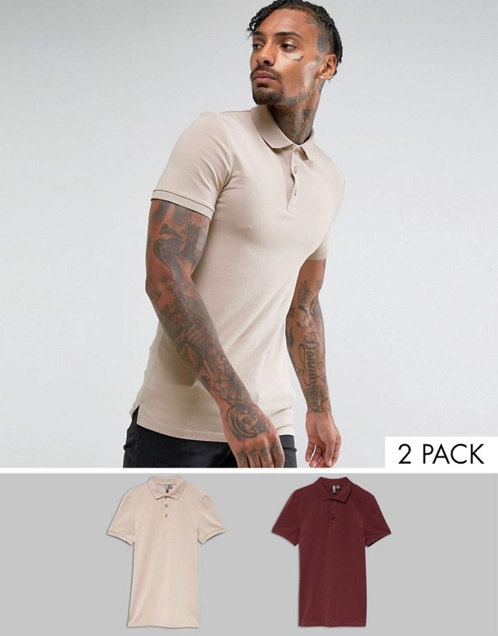 Asos Extreme Muscle Fit Jersey Polo 2 Pack Save - Multi
