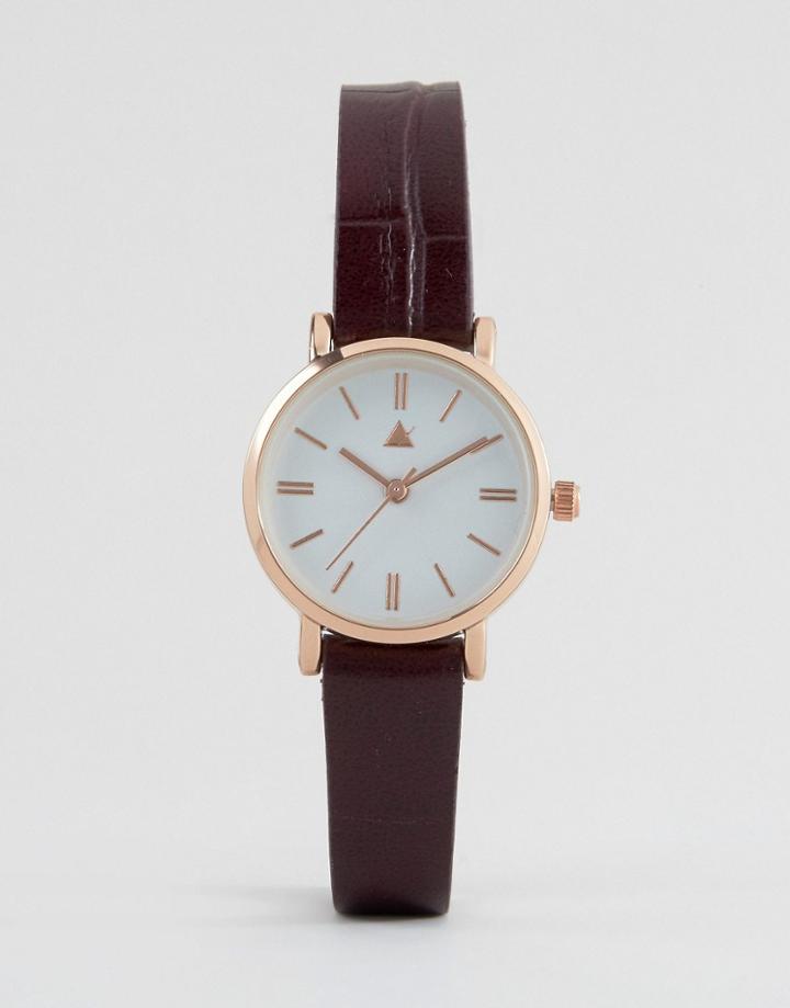 Asos Sleek Mini Burgundy Strap Watch - Red