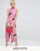 Asos Petite Jumpsuit In Large Rose Floral Print - Pink