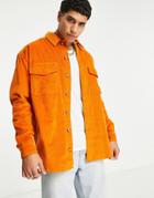Asos Design 90s Oversized Cord Shirt With Double Pockets In Burnt Orange