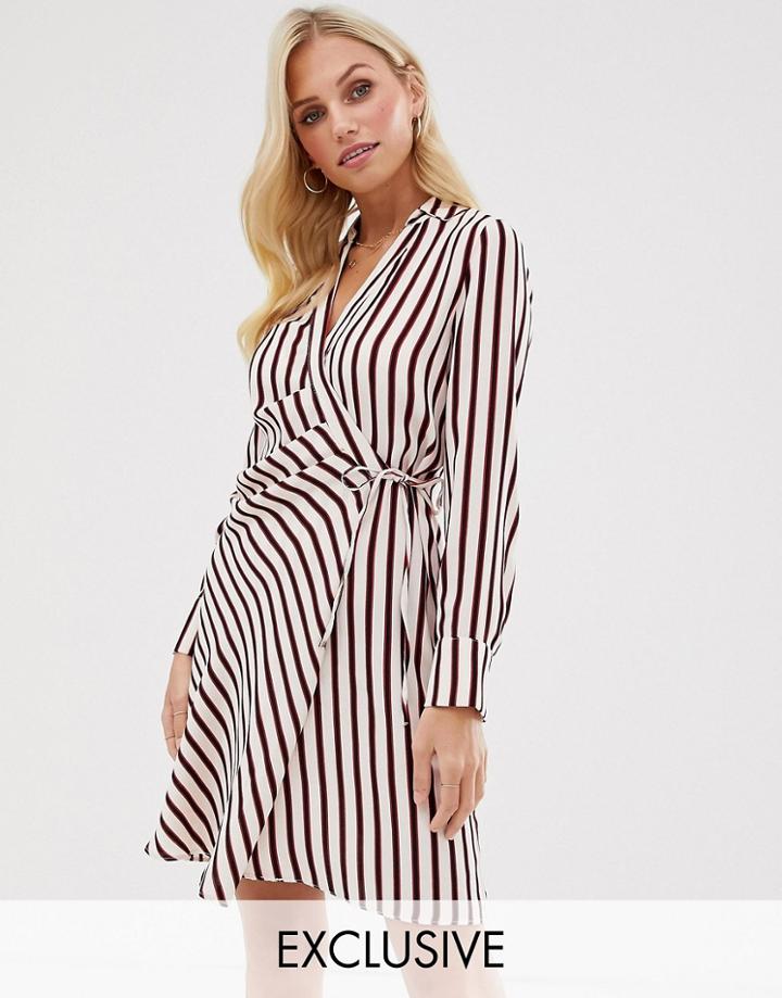 River Island Wrap Dress In Stripe-multi