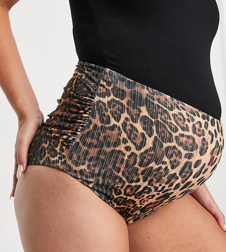 Asos Design Maternity Mix And Match Ruched High Waist Bikini Bottom In Leopard Print-multi