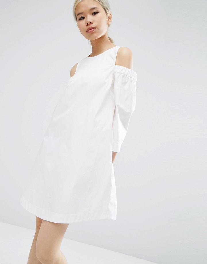 Asos Cold Shoulder Cotton Swing Dress - White