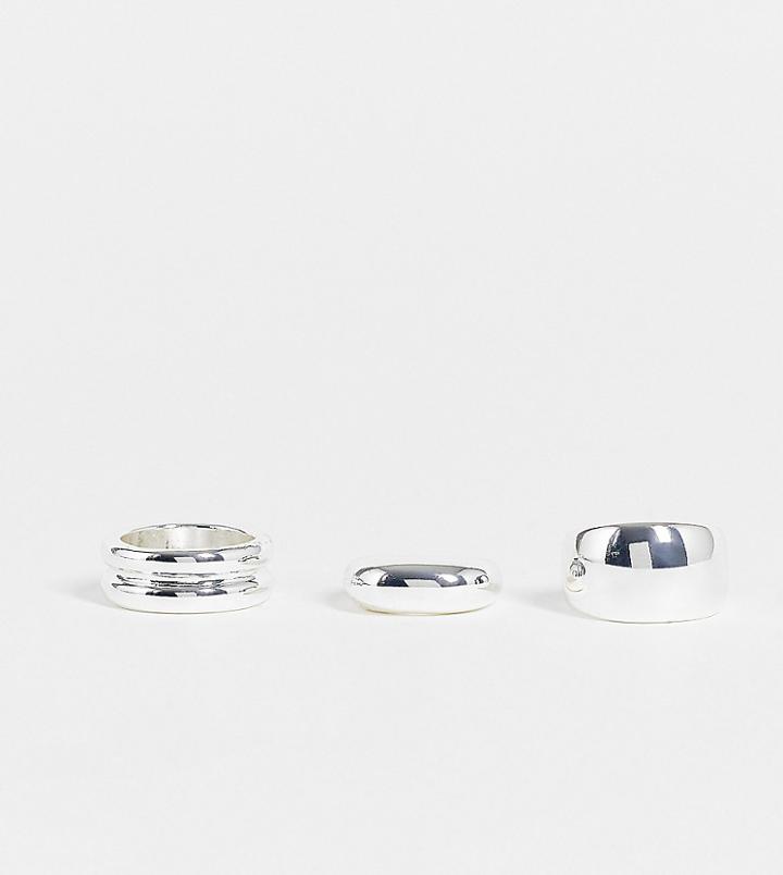 Asos Design 3-pack Silver Plated Rings In Sleek Design