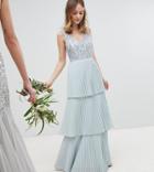 Maya Petite Floral Sequin Top Maxi Bridesmaid Dress With Tiered Ruffle Pleated Bridemaid Skirt - Blue