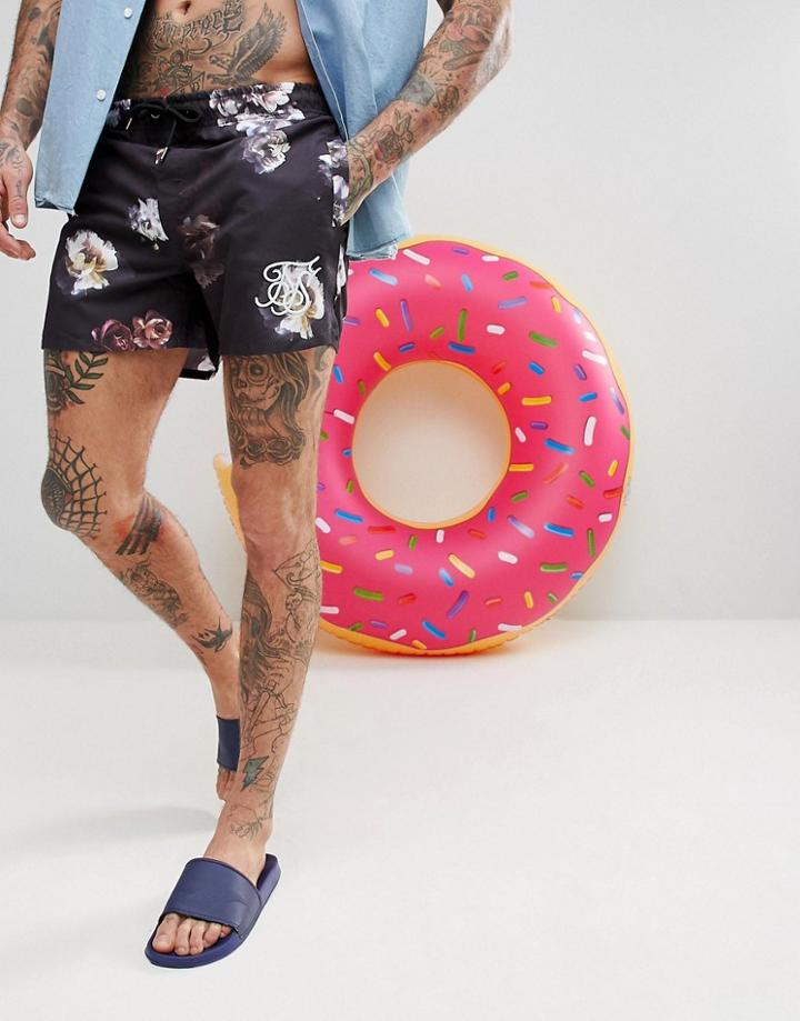 Siksilk Swim Shorts In Black With Floral Print - Black
