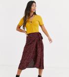 New Look Petite Split Midi Wrap Skirt In Red Leopard Print